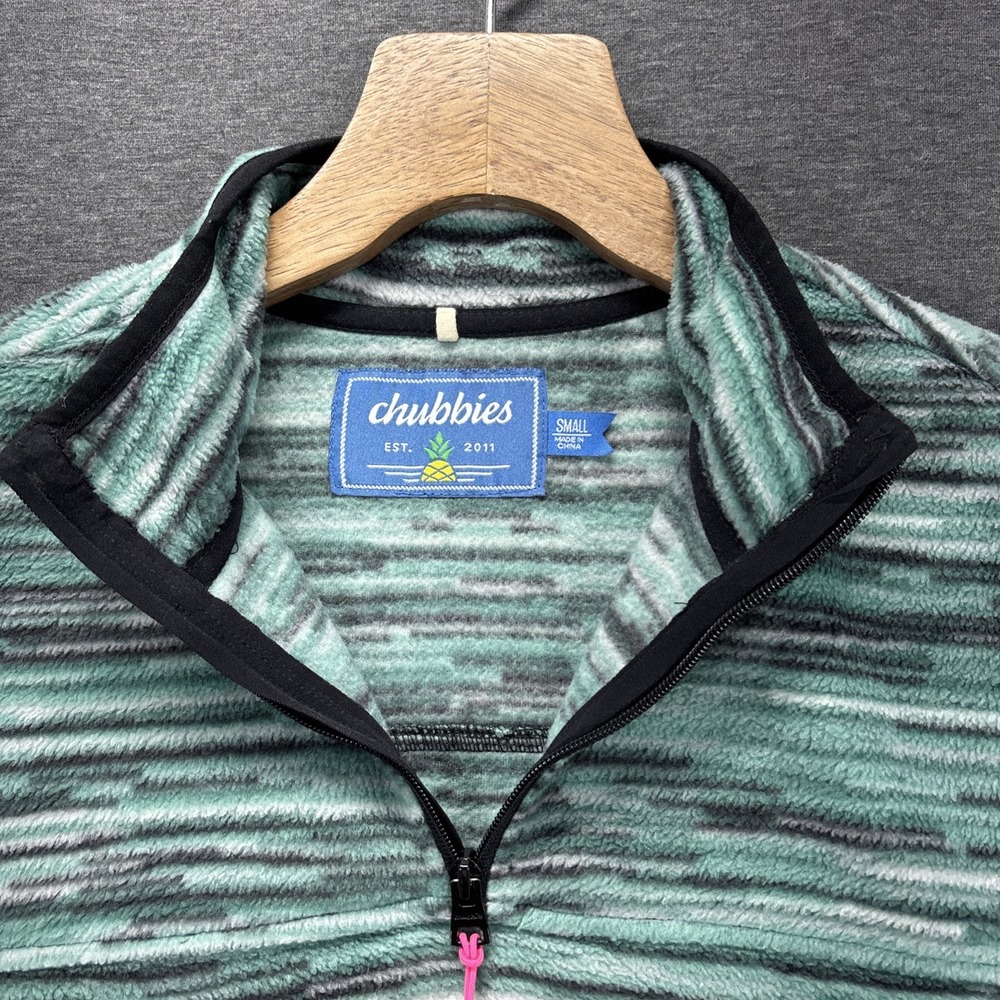 Chubbies Teal Blue Stripe Fleece 1/4 Zip Pullover Womens Small Top Outdoor Hike - Picture 5 of 10